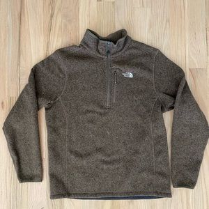 Mens North Face Brown Fleece Pullover Zip Large